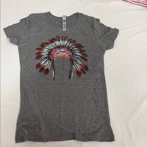Women's small gray T-Shirt with Colorful Headdress Design
